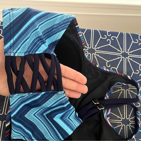 High Rise Full Coverage Bikini with Lace Up Details and MultiColor Print Size 12 - Picture 7 of 8